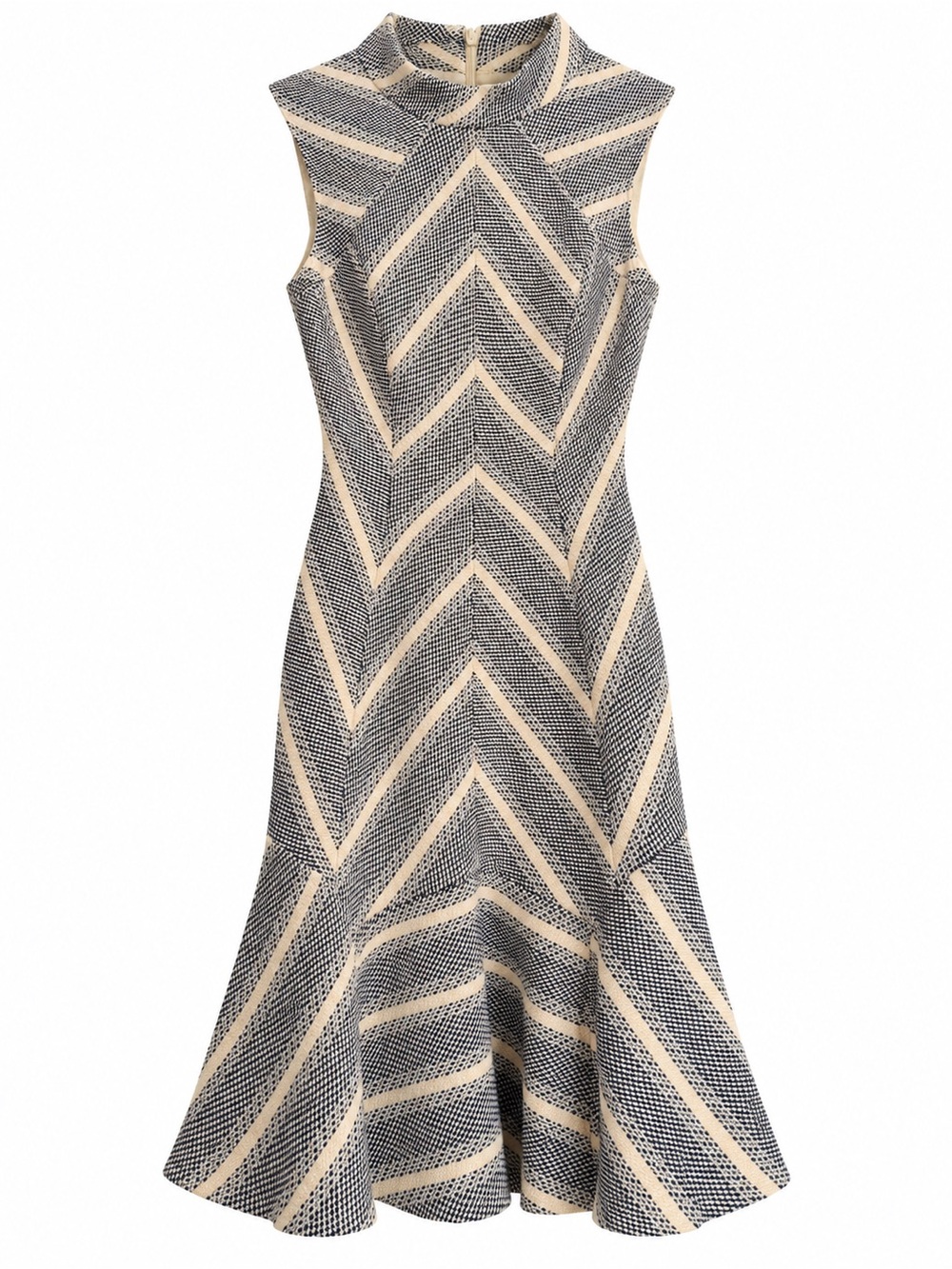 Sleeveless Chevron Dress in Cream and Navy
